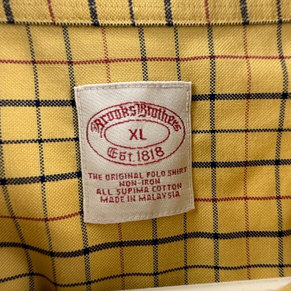 Brooks Brothers Oxford Cloth Button Down Yellow Check XL Non Iron Supima Cotton - Picture 10 of 16